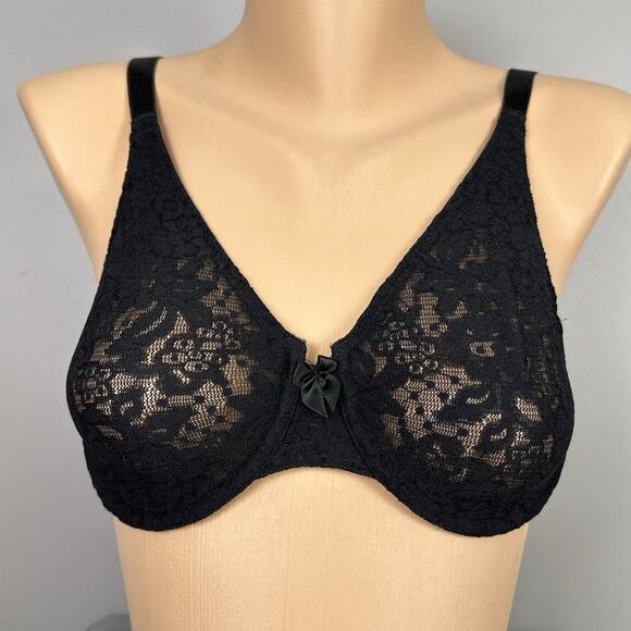Wacoal 65149 Bra 34D Black Lace Underwire Sheer Unlined Full Coverage Sexy - Picture 2 of 7